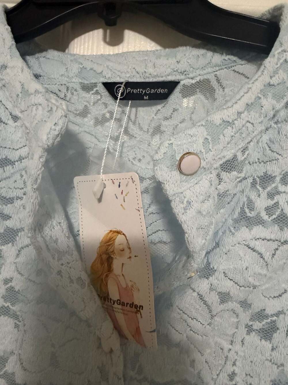 PRETTYGARDEN Womens Lace Short Puff Sleeve Button Down Blouse - Picture 3 of 6